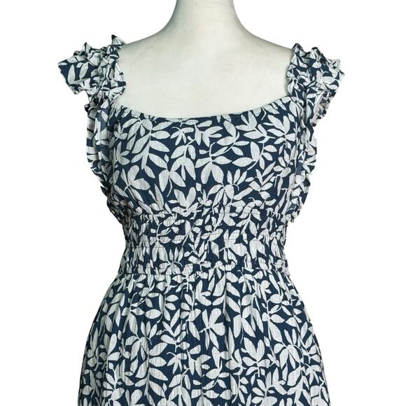 Y2K A&F Floral Midi Dress Smocked Ruffle Blue Boho Romantic Cottagecore Sz SP - Picture 3 of 11